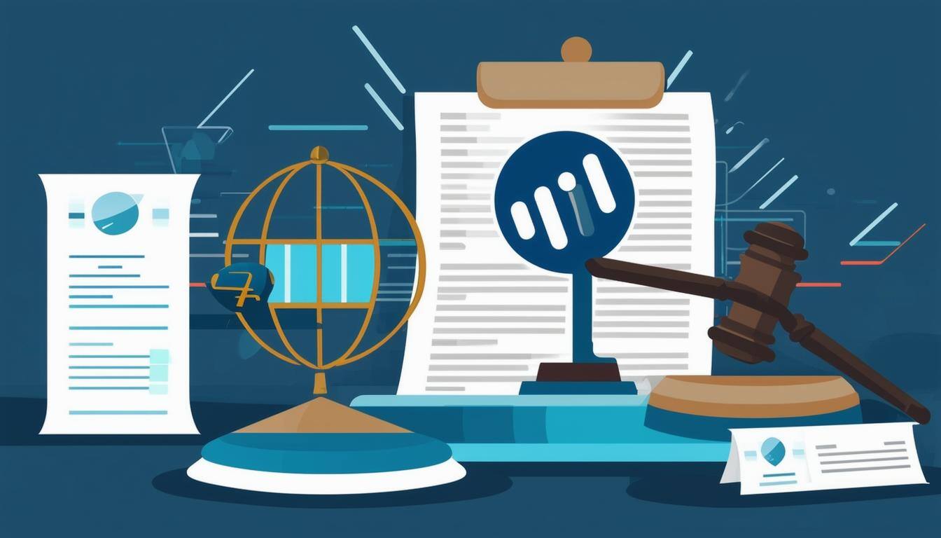 An image of a telecommunications company logo with legal documents and a gavel in the background